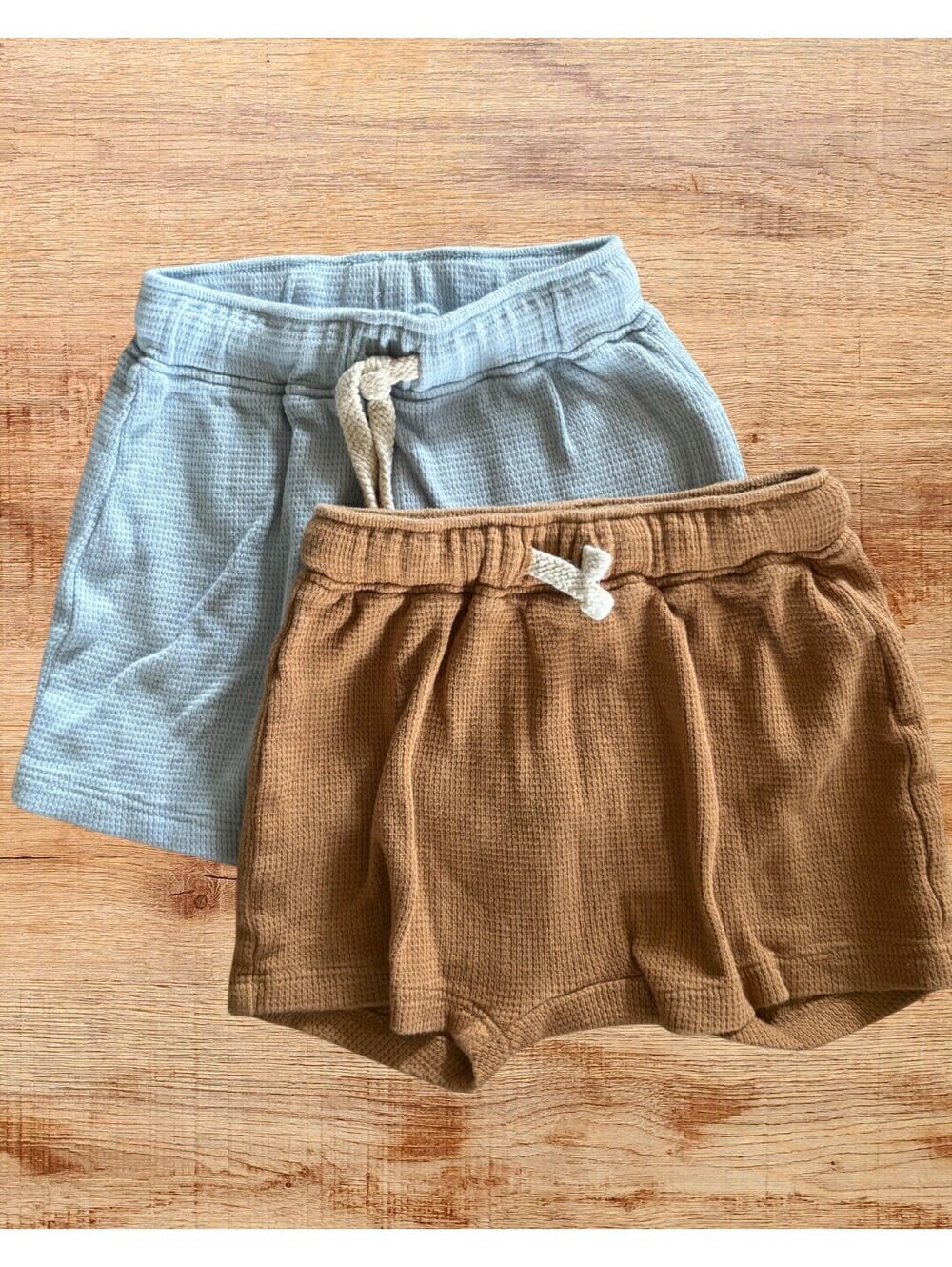 Old Navy Baby Boy 9M Shorts 2 Pack Blue Brown Pull On Knit Shorts